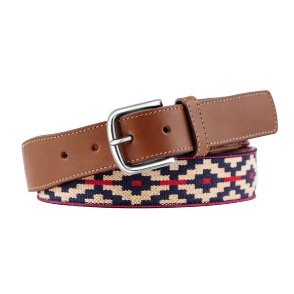 La Matera Brown Leather & Woven Pattern Belt Size 32 Hand Woven - Picture 1 of 12